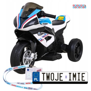 Motorek BMW HP4 na akumulator - biały, 2x35W 12V/4.5Ah, ekoskóra, LED, panel muzyczny, prześwit 7 cm [JT5008]