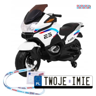 Motor Sport Tourism na akumulator - biały, 2x35W 12V/7Ah, Radio, światła LED, Koła EVA [XMX-609]