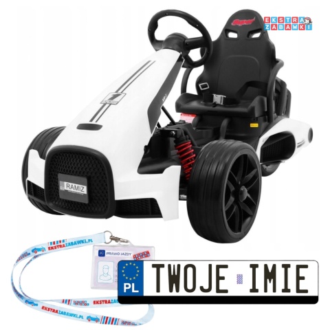 Bolid XR-1 gokart na akumulator - biały, 2x35W 12V/7Ah, EVA, regulowana kierownica, profilowane siedzisko [CH9939]