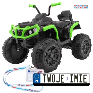 Quad ATV z pilotem na akumulator - czarno-zielony, 2x45W 12V/7Ah, EVA, Radio, MP3, Wolny Start [BDM0906.2.4GHZ]