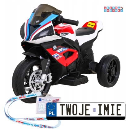 Motorek BMW HP4 na akumulator - czerwony, 2x35W 12V/4.5Ah, ekoskóra, LED, panel muzyczny, prześwit 7 cm [JT5008]