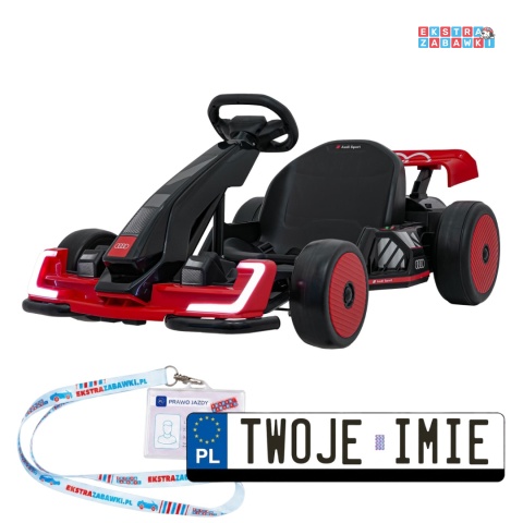 Gokart Audi na akumulator - czerwony, 2x150W 24V/7Ah, LED, MP3, radio FM, EVA, BT, drift/sport [AHL007A]