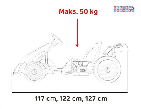 Gokart Audi na akumulator - czerwony, 2x150W 24V/7Ah, LED, MP3, radio FM, EVA, BT, drift/sport [AHL007A]