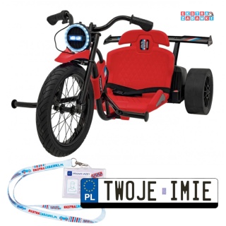 Drift Bike na akumulator - czerwony, 24V/10Ah, funkcja driftu, koła pompowane i plastikowe, do 70 kg, 5-punktowe pasy [SX2338]