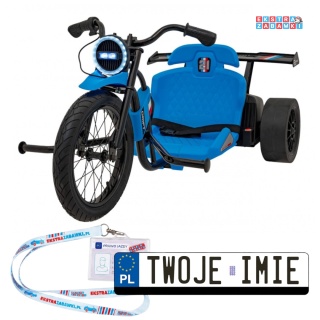 Drift Bike na akumulator - niebieski, 24V/10Ah, funkcja driftu, koła pompowane i plastikowe, do 70 kg, 5-punktowe pasy [SX2338]