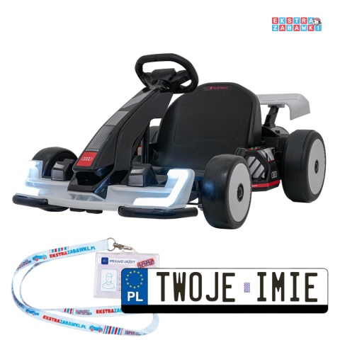 Gokart Audi na akumulator - biały, 2x150W 24V/7Ah, LED, MP3, radio FM, EVA, BT, drift/sport [AHL007A]