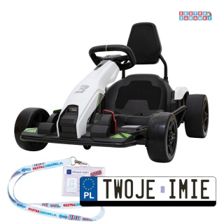 Gokart Fast 3 z driftem na akumulator - biały, 2x150W 24V/14Ah, radio, LED, pasy, EVA, BT [BDM0933]