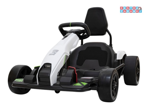 Gokart Fast 3 z driftem na akumulator - biały, 2x150W 24V/14Ah, radio, LED, pasy, EVA, BT [BDM0933]