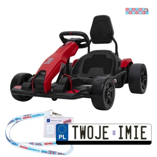 Gokart Fast 3 z driftem na akumulator - czerwony, 2x150W 24V/14Ah, radio, LED, pasy, EVA, BT [BDM0933]