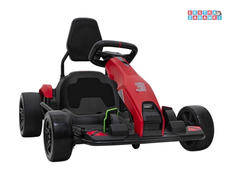 Gokart Fast 3 z driftem na akumulator - czerwony, 2x150W 24V/14Ah, radio, LED, pasy, EVA, BT [BDM0933]