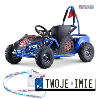 Gokart Fast Dragon na akumulator - niebieski, 1x1000W 48V/12Ah, koła pompowane, regulacja siedzenia, pasy, kluczyk [GK005E]