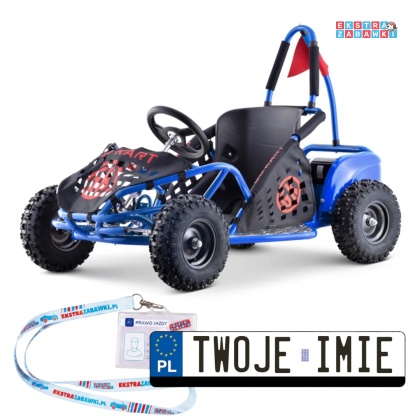 Gokart Fast Dragon na akumulator - niebieski, 1x1000W 48V/12Ah, koła pompowane, regulacja siedzenia, pasy, kluczyk [GK005E]