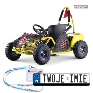 Gokart Fast Dragon na akumulator - żółty, 1x1000W 48V/12Ah, koła pompowane, regulacja siedzenia, pasy, kluczyk [GK005E]