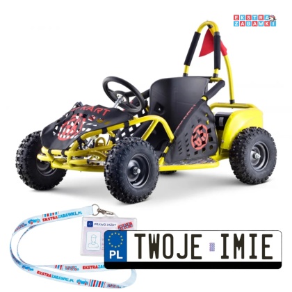 Gokart Fast Dragon na akumulator - żółty, 1x1000W 48V/12Ah, koła pompowane, regulacja siedzenia, pasy, kluczyk [GK005E]