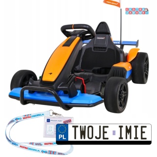 Gokart McLaren Drift na akumulator - pomarańczowy, 2x150W 24V/10Ah, funkcja driftu, LED, wolny start, EVA [BDM0930]