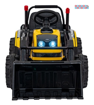 Koparka traktor na akumulator - żółty, 2x35W 12V/7Ah, Bluetooth, ekoskóra, pilot, pasy [HL389]