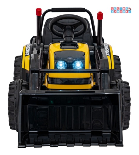 Koparka traktor na akumulator - żółty, 2x35W 12V/7Ah, Bluetooth, ekoskóra, pilot, pasy [HL389]