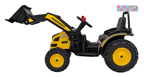 Koparka traktor na akumulator - żółty, 2x35W 12V/7Ah, Bluetooth, ekoskóra, pilot, pasy [HL389]