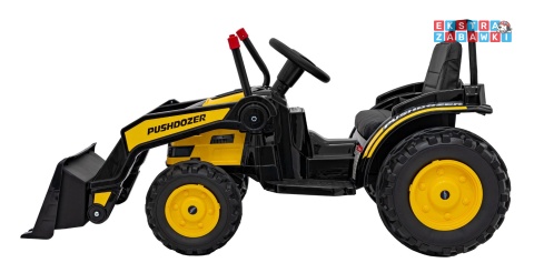 Koparka traktor na akumulator - żółty, 2x35W 12V/7Ah, Bluetooth, ekoskóra, pilot, pasy [HL389]
