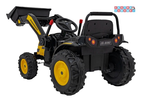 Koparka traktor na akumulator - żółty, 2x35W 12V/7Ah, Bluetooth, ekoskóra, pilot, pasy [HL389]
