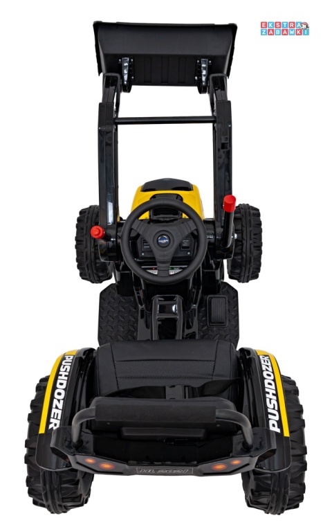Koparka traktor na akumulator - żółty, 2x35W 12V/7Ah, Bluetooth, ekoskóra, pilot, pasy [HL389]