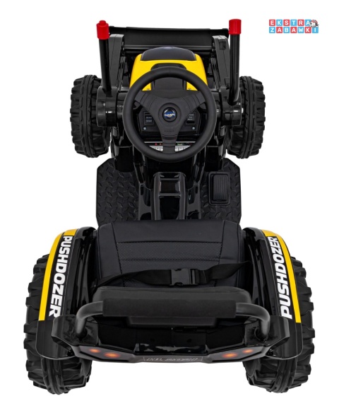 Koparka traktor na akumulator - żółty, 2x35W 12V/7Ah, Bluetooth, ekoskóra, pilot, pasy [HL389]