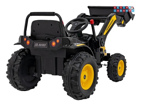 Koparka traktor na akumulator - żółty, 2x35W 12V/7Ah, Bluetooth, ekoskóra, pilot, pasy [HL389]