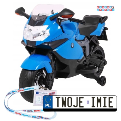 Motocykl BMW K1300S na akumulator - niebieski, 12V/5.5Ah, EVA, kółka pomocnicze, kluczyk, LED, panel muzyczny [PA.283]