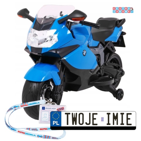 Motocykl BMW K1300S na akumulator - niebieski, 12V/5.5Ah, EVA, kółka pomocnicze, kluczyk, LED, panel muzyczny [PA.283]