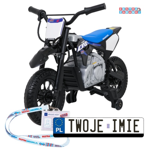 Motor HONDA CFR450R na akumulator - czarno-niebieski, 1x35W 12V/7Ah, EVA, amortyzator z tyłu, ekoskóra, manetka gazu [A9903]