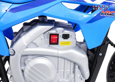 Motor HONDA CFR450R na akumulator - niebieski, 1x35W 12V/7Ah, EVA, amortyzator z tyłu, ekoskóra, manetka gazu [A9903]