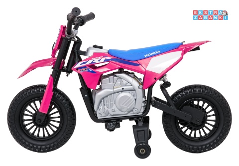 Motor HONDA CFR450R na akumulator - różowy, 1x35W 12V/7Ah, EVA, amortyzator z tyłu, ekoskóra, manetka gazu [A9903]