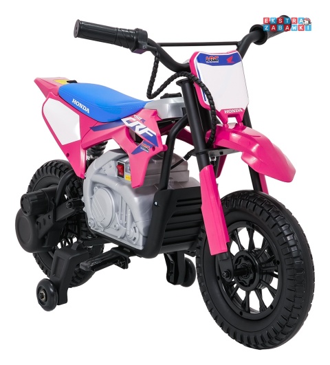 Motor HONDA CFR450R na akumulator - różowy, 1x35W 12V/7Ah, EVA, amortyzator z tyłu, ekoskóra, manetka gazu [A9903]