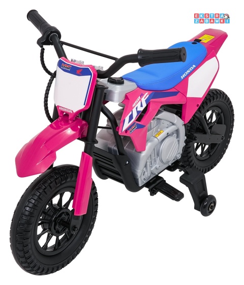 Motor HONDA CFR450R na akumulator - różowy, 1x35W 12V/7Ah, EVA, amortyzator z tyłu, ekoskóra, manetka gazu [A9903]