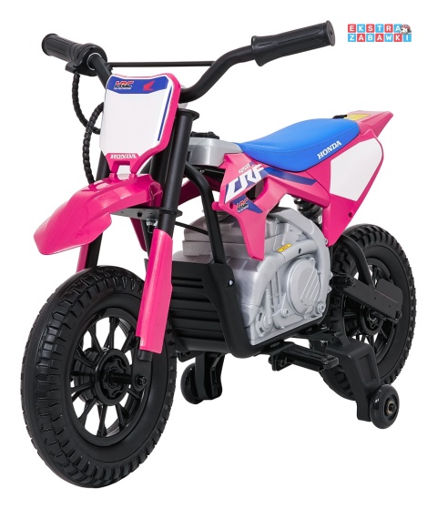 Motor HONDA CFR450R na akumulator - różowy, 1x35W 12V/7Ah, EVA, amortyzator z tyłu, ekoskóra, manetka gazu [A9903]
