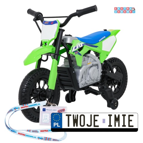 Motor HONDA CFR450R na akumulator - zielony, 1x35W 12V/7Ah, EVA, amortyzator z tyłu, ekoskóra, manetka gazu [A9903]