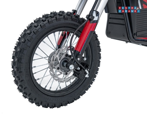 Motor PIT BIKE na akumulator - czerwony, 1x1000W 36V/10.4Ah Li-ion, pompowane koła, ekoskóra, kluczyki [HP116E]