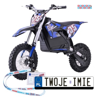 Motor PIT BIKE na akumulator - niebieski, 1x1000W 36V/10.4Ah Li-ion, pompowane koła, ekoskóra, kluczyki [HP116E]