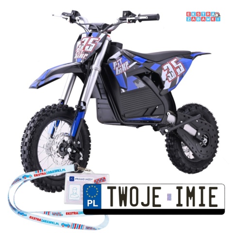 Motor PIT BIKE na akumulator - niebieski, 1x1000W 36V/10.4Ah Li-ion, pompowane koła, ekoskóra, kluczyki [HP116E]