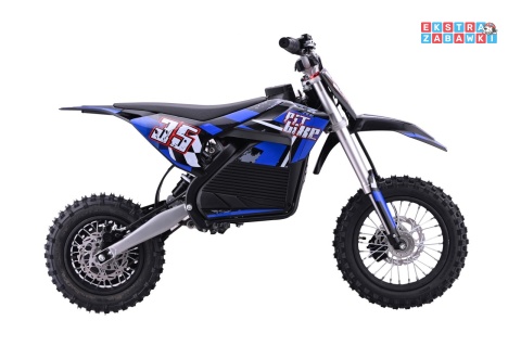 Motor PIT BIKE na akumulator - niebieski, 1x1000W 36V/10.4Ah Li-ion, pompowane koła, ekoskóra, kluczyki [HP116E]