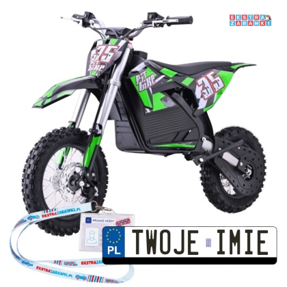 Motor PIT BIKE na akumulator - zielony, 1x1000W 36V/10.4Ah Li-ion, pompowane koła, ekoskóra, kluczyki [HP116E]