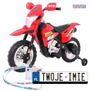 Motorek Cross na akumulator - czerwony, 6V/4.5Ah, gaz w rączce, dźwięki, LED, kółka boczna [BDM0912]
