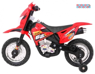Motorek Cross na akumulator - czerwony, 6V/4.5Ah, gaz w rączce, dźwięki, LED, kółka boczna [BDM0912]