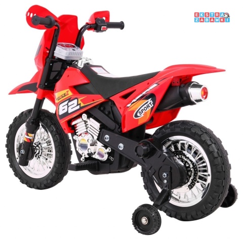 Motorek Cross na akumulator - czerwony, 6V/4.5Ah, gaz w rączce, dźwięki, LED, kółka boczna [BDM0912]