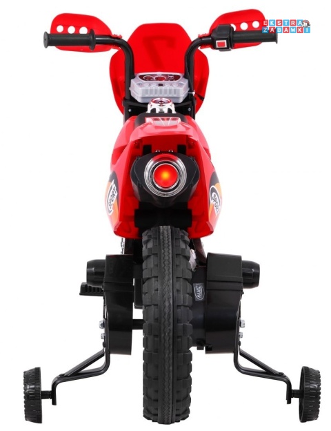 Motorek Cross na akumulator - czerwony, 6V/4.5Ah, gaz w rączce, dźwięki, LED, kółka boczna [BDM0912]