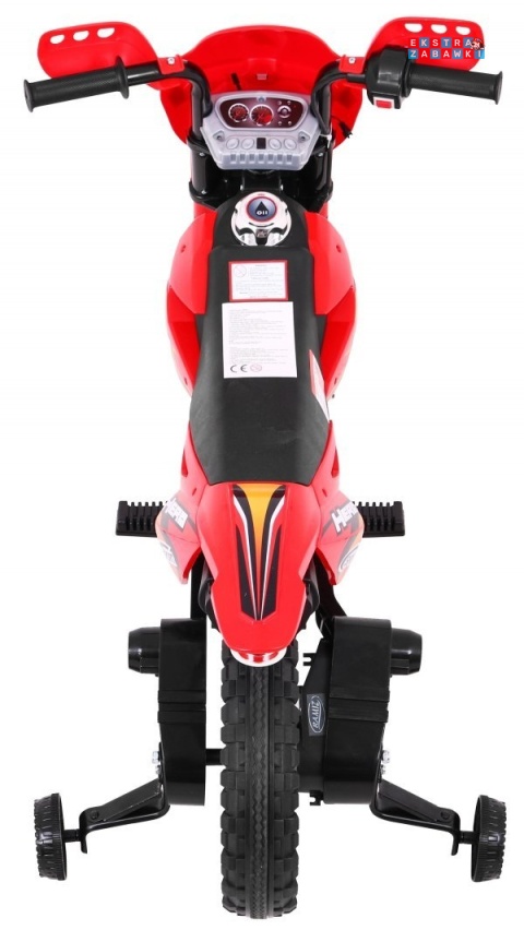 Motorek Cross na akumulator - czerwony, 6V/4.5Ah, gaz w rączce, dźwięki, LED, kółka boczna [BDM0912]