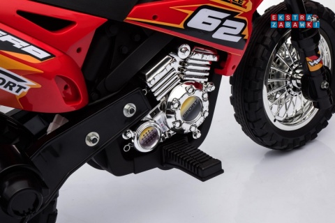 Motorek Cross na akumulator - czerwony, 6V/4.5Ah, gaz w rączce, dźwięki, LED, kółka boczna [BDM0912]