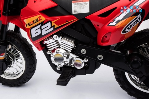 Motorek Cross na akumulator - czerwony, 6V/4.5Ah, gaz w rączce, dźwięki, LED, kółka boczna [BDM0912]