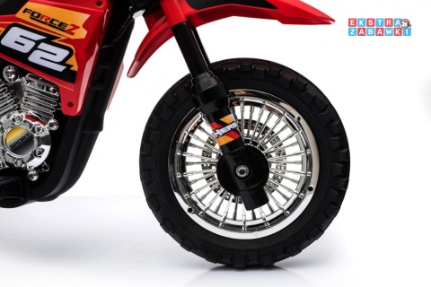 Motorek Cross na akumulator - czerwony, 6V/4.5Ah, gaz w rączce, dźwięki, LED, kółka boczna [BDM0912]