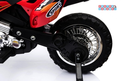 Motorek Cross na akumulator - czerwony, 6V/4.5Ah, gaz w rączce, dźwięki, LED, kółka boczna [BDM0912]